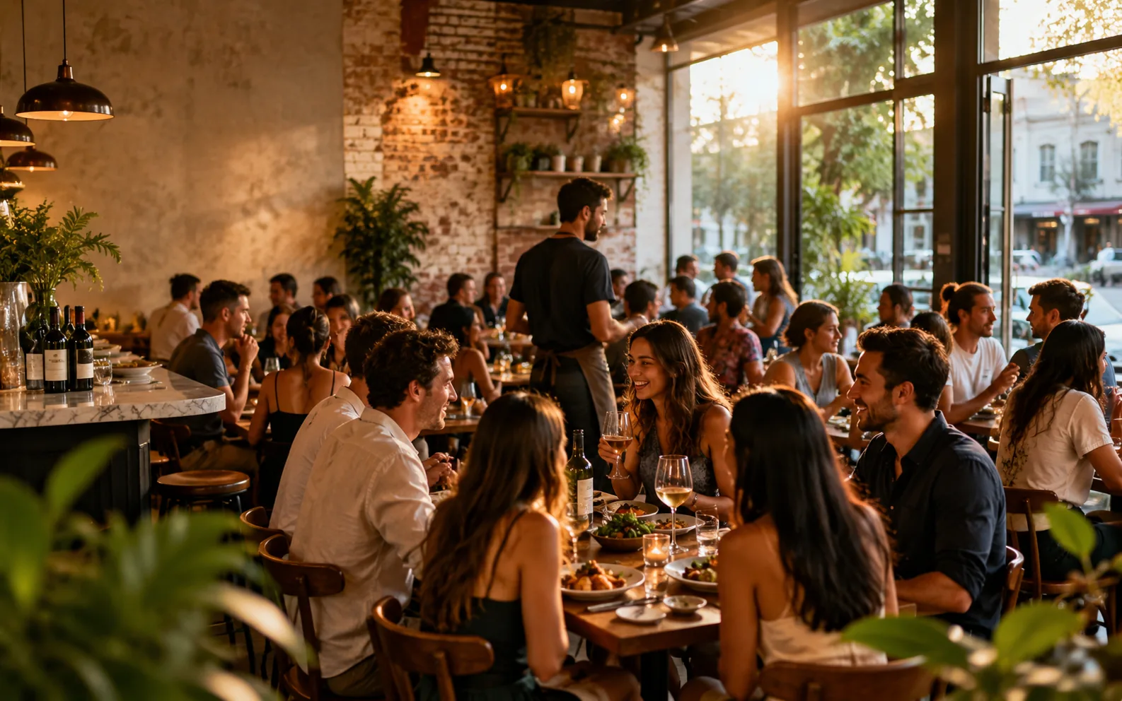 A full, buzzing new Sydney venue at golden hour